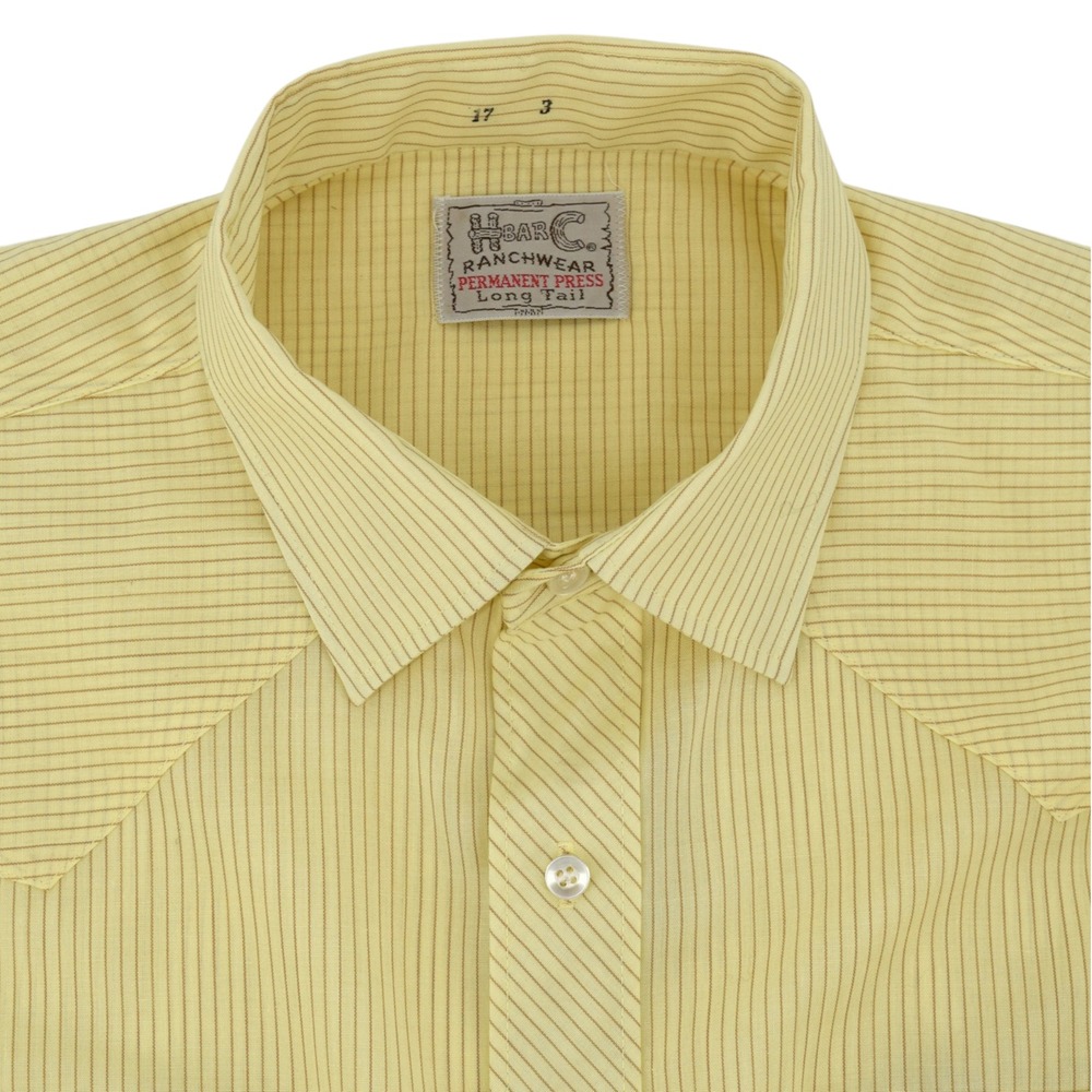 H Bar C Ranchwear Men XL Yellow Striped Western Long Tail 70s Button Down Shirt - Picture 2 of 12